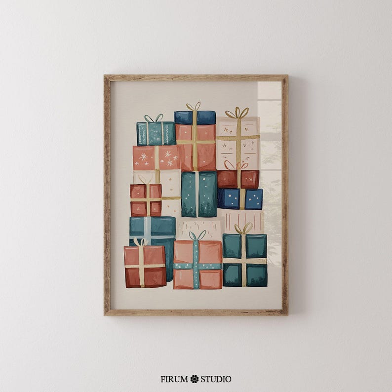 Boho Christmas Print Unique Eclectic Holiday Art for Retro Festive