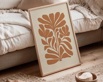 Burnt Orange Botanical Abstract Art Print, Boho Earth Tone Wall Decor, Digital Download | 1508