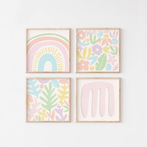 Danish Pastel Prints, Set of 4 Prints, Square Wall Art Set, Instant Download, Gallery Wall Prints, Dorm Wall Art Set, Pastel Room Decor