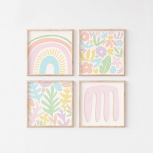 Danish Pastel Prints, Set of 4 Prints, Square Wall Art Set, Instant Download, Gallery Wall Prints, Dorm Wall Art Set, Pastel Room Decor