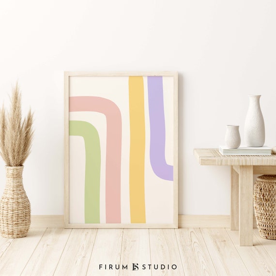 Danish Pastel Decor, Boho Printable Art, Stripes Poster, Colorful Wall Art,  Mid Century Modern, Dorm Room Wall Decor, Pastel Room Decor 