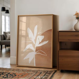 Poster stampabile botanico minimalista arancione bruciato, grande arte murale astratta nei toni della terra, arte astratta moderna, arredamento eclettico per appartamenti / 1265