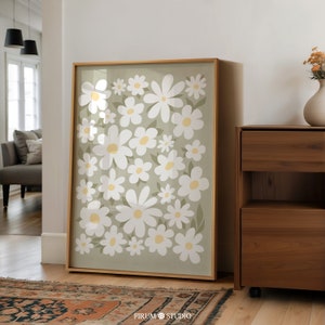 Daisies Wall Art, Sage Green Wall Art, Digital Print, Floral Illustration, Daisy Art Print, Boho Wall Art, Sage Green Flowers Poster | 1633