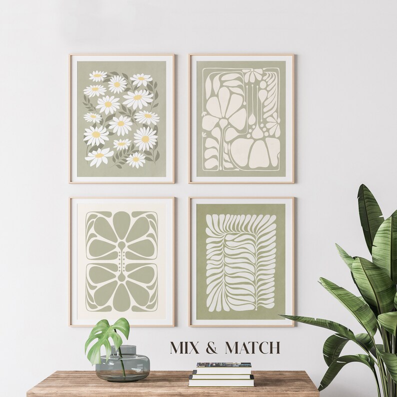 Sage Green Decor Printable Wall Art Daisy Wall Art Flowers Etsy