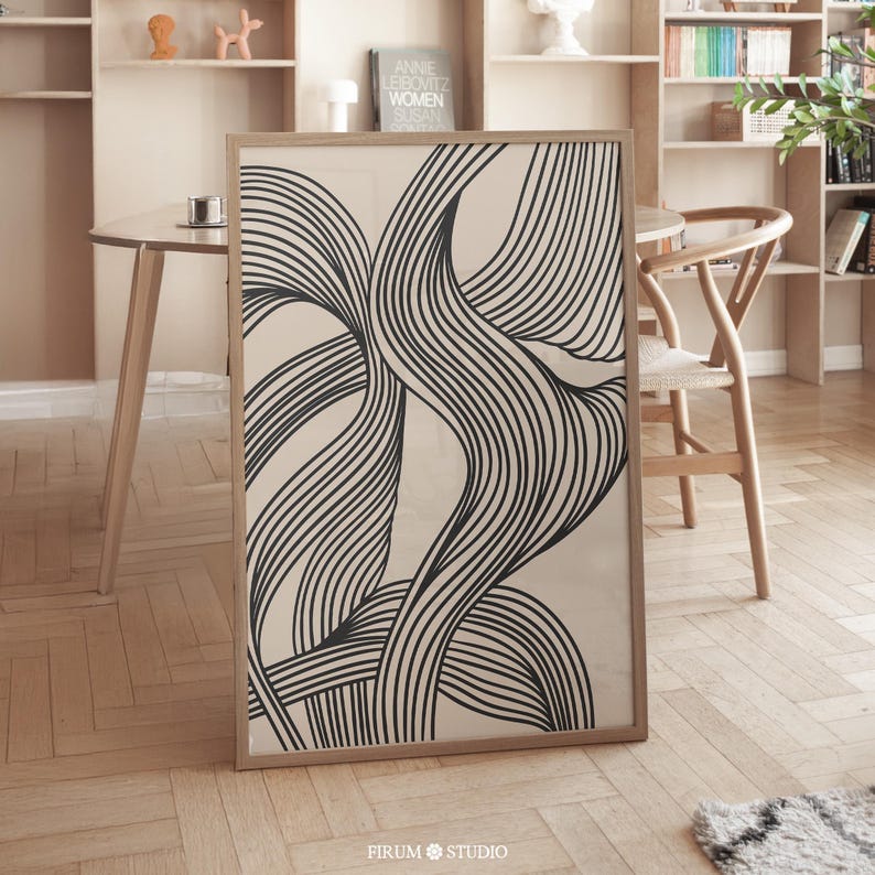 This Black Abstract Wave Art Print features bold, flowing lines that create an elegant and dynamic visual impact. The minimalist design, with its black and white color palette, perfectly fits modern and mid-century decor. Ideal for contemporary living rooms, bedrooms, or offices, this art piece brings sophistication and balance to any space. Instantly downloadable, it’s a stylish addition to any home, offering both modern charm and timeless appeal for those who appreciate minimalist aesthetics.