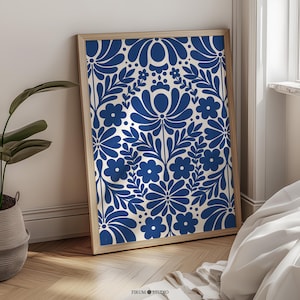 Royal Blue Norwegian Folk Art Print, Scandinavian Floral Design, Digital Download  | 1069