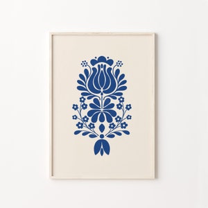 Blue and Beige Print, Scandinavian Folk Art, Digital Print, Norwegian Wall Art, Norway Folk Art, Scandi Art Print, Royal Blue Wall Art