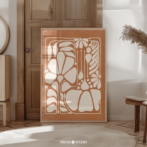 Abstrakt Botanische Kunst, Gebrannte Orange Poster, Dekorative Wandkunst, Terrakotta Prints, Boho Druckbare Kunst, Bio Minimalist | 1045