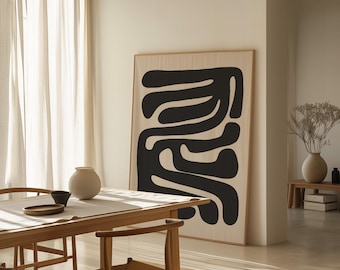 Beige und schwarze herunterladbare moderne Wandkunst der Mitte des Jahrhunderts, abstrakter organischer Kunstdruck, beige druckbare Kunst, minimalistisches Plakat | 1150