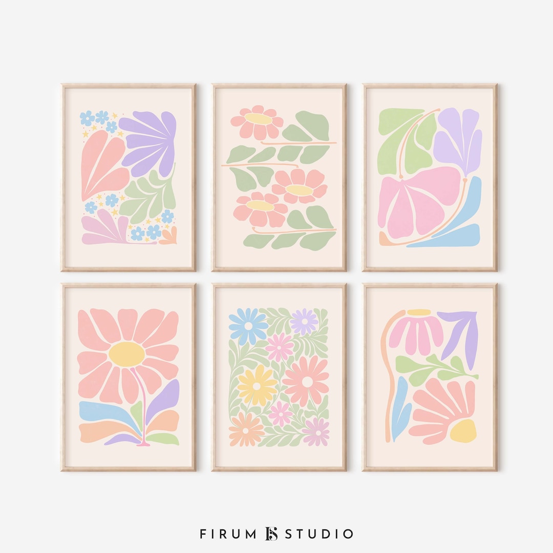 Flower Gallery Set, Abstract Set of 6, Pastel Gallery, Floral ...