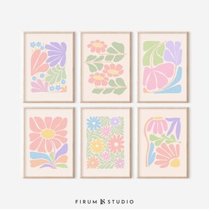 Flower Gallery Set, Abstract Set Of 6, Pastel Gallery, Floral Illustration, Danish Pastel Decor, Digital Prints, Set of 6 Boho Prints, 2097