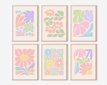 Flower Gallery Set, Abstract Set Of 6, Pastel Gallery, Floral Illustration, Danish Pastel Decor, Digital Prints, Set of 6 Boho Prints, 2097