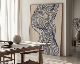 Abstract Blue Lines Print, Mid Century Modern Boho Wall Decor, Digital Download | 1540