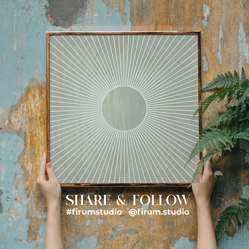 Sage Green Wall Art, Sunburst Wall Decor, Square Art Print, Mid Century Modern, Digital Download, Office Wall Art, Minimalist Poster image 5