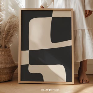 Arte Abstrata Moderna, Impressão Bege Preta, Download Instantâneo, Moderno de meados do século, Impressão Abstrata Preta, Pôster de Escritório, Impressão Contemporânea | 1888