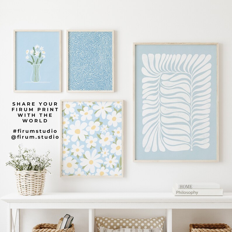 Sky Blue Wall Art Set of 6 Boho Prints Digital Download Etsy