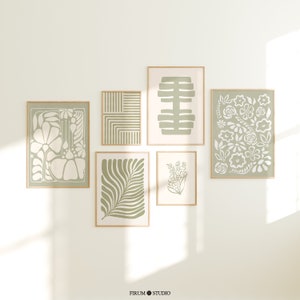 Lot de 6 tirages d&#39;art téléchargeables vert sauge, galerie murale abstraite moderne, lot de 6 oeuvres d&#39;art mural botanique bohème, esthétique Japandi clair | 2006