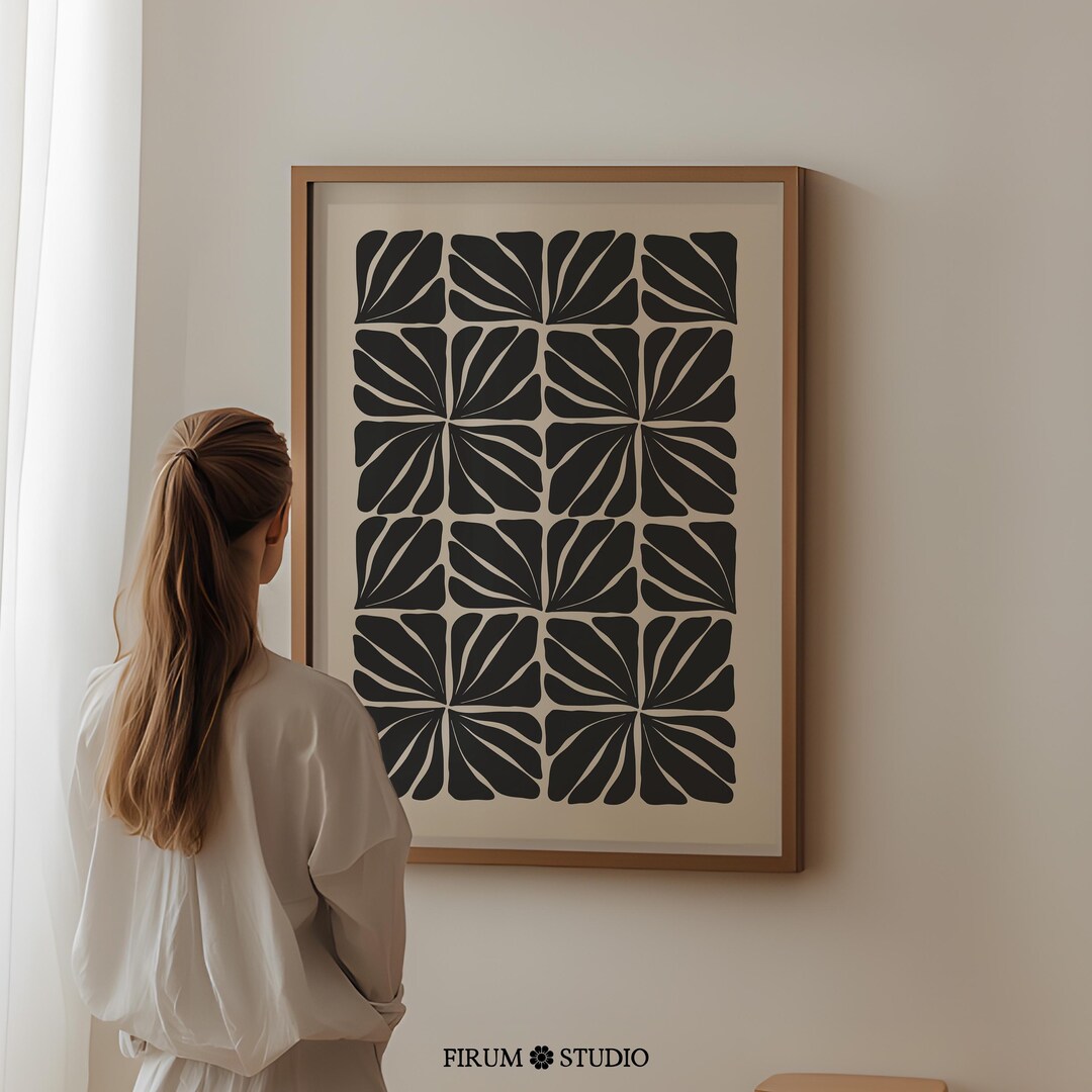 Mid Century Modern Abstract Black and Beige Printable Wall Art, Organic ...