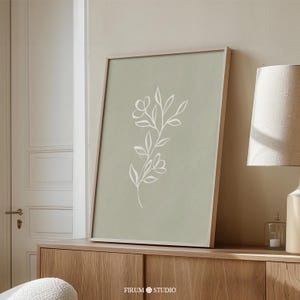 Salbei Grün Minimal Botanischer herunterladbarer Druck, Blumen Kunstdruck, Botanische Linie Kunst, Gedämpfte Grüne Wandkunst, minimalistische Ästhetik | 1025