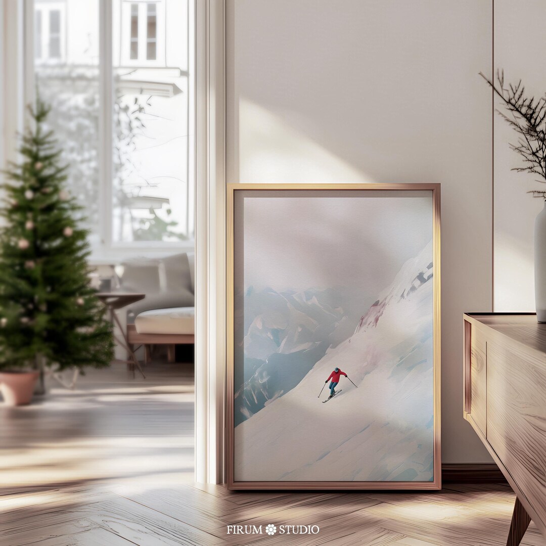 Mountain Cabin Winter Art - Pastel Wall Print for Ski Lovers ...