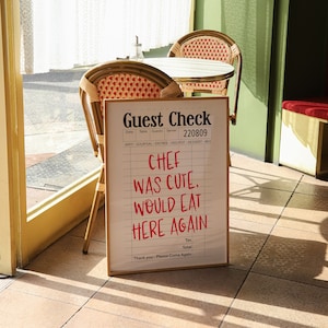Chef Was Cute Would Eat Here Again Trendy Kitchen Art, Printable Wall Art, Guest Check Print, Quirky Home Decor, Kitchen Wall Decor | 0950