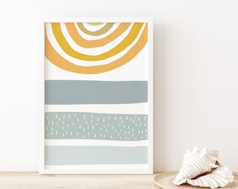 Coastal Wall Art, Danish Pastel Decor, Digital Download, Modern Abstract Art, Minimalist Poster, Abstract Sun Art, Mid Century Modern