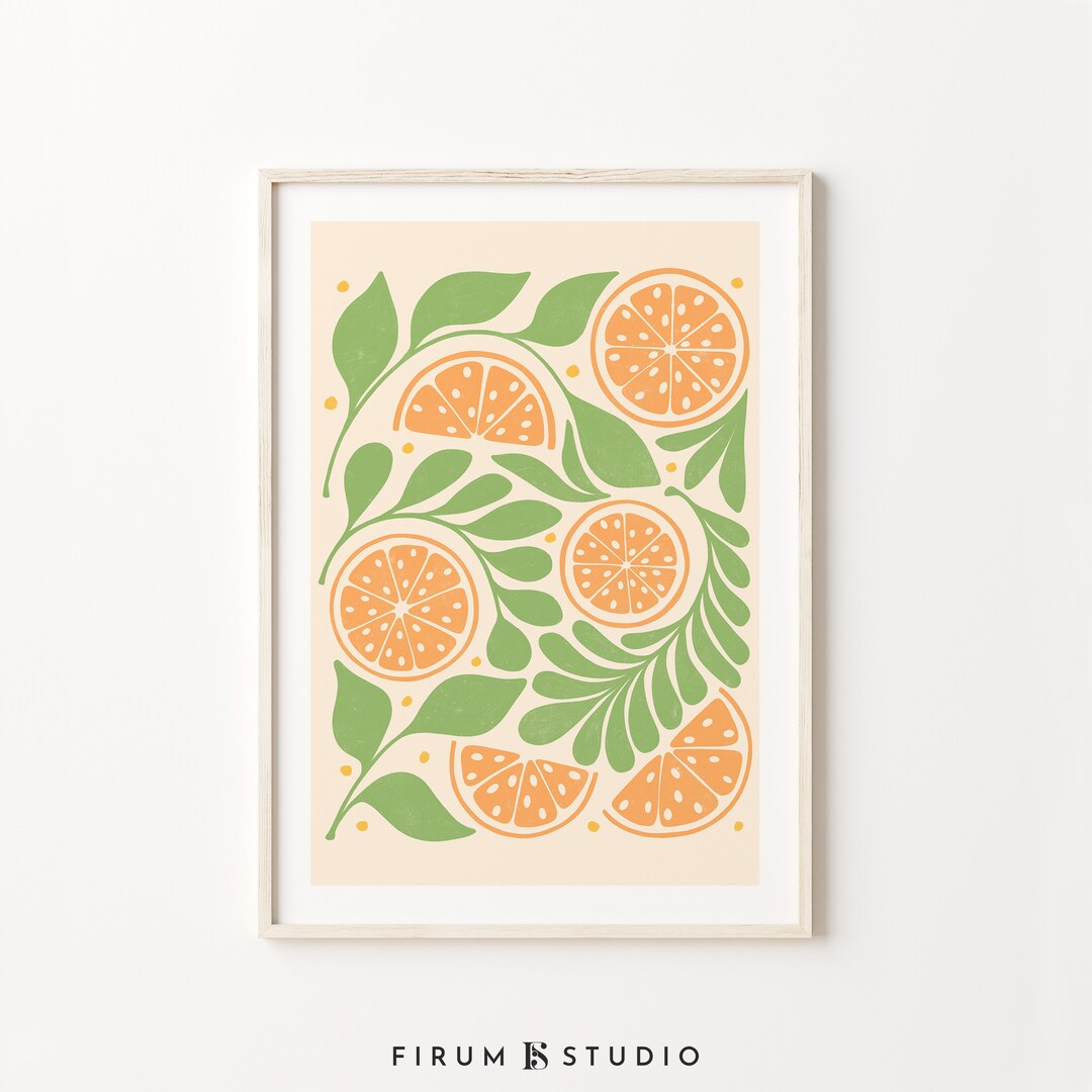 Oranges Wall Art, Fruit Market Print, Summer Fruits Decor, Digital Print, Bright Colorful Art