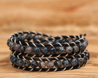 Wrap bracelet with natural stone blue - black beads