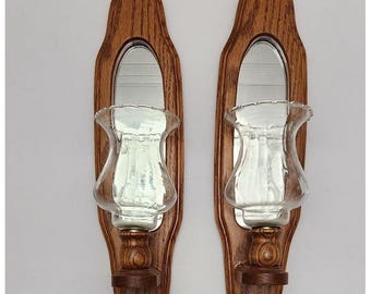 Vintage Wooden Wall Sconce With Glass Wheat Design Candle Holder Grandma Core