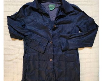 Vintage Lauren Ralph Lauren Linen Chore Jacket Women's Small Navy Blue Work Coat