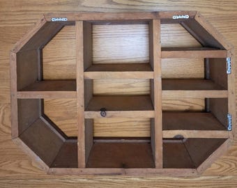 Vintage Wooden Octagon Shaped Curio Wall Shelf Knick Knacks Grandma Core 80's