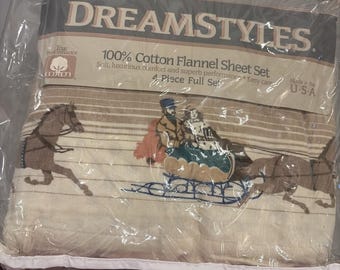 Juego de sábanas de franela de algodón Currier & Ives VTG Dreamstyles de 4 piezas, juego completo, fabricado en EE. UU.
