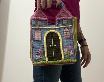 Kleurrijk gehaakt kasteel thuis Kindertasje Oma stitch gehaakt tasje is perfect om een vleugje schattige stijl toe te voegen aan je dagelijkse look.