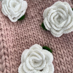 3D-witte bloem dikke vest, wollen vest, gebreide dikke vest, hand gebreide vest, vest voor vrouw, vest breien afbeelding 10