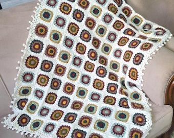 Handgemachte Häkeldecke Oma Quadrat-Baumwolle Boho Trow, Vintage Style Afgan, Buntes Wohndekor