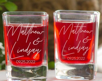 Custom Wedding Shot Glass, Wedding Shot Glass, Wedding Favor, Personalized Laser Engraved Shot Glass, Square Shot Glass, Wedding Shot Glass