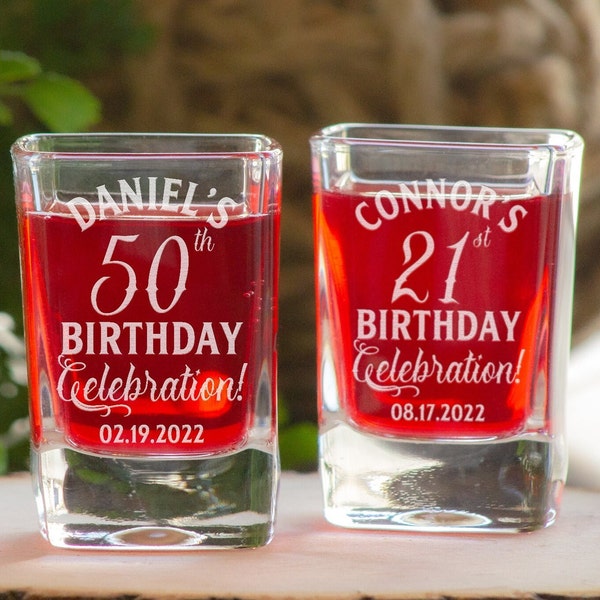 Happy Birthday Shot Glass, Laser Engraved Shot Glass, Shot Glasses for Birthday, Square Shot Glasses, Shot Glass Party Favor, Birthday Favor