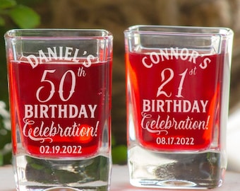 Happy Birthday Shot Glass, Laser Engraved Shot Glass, Shot Glasses for Birthday, Square Shot Glasses, Shot Glass Party Favor, Birthday Favor