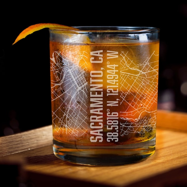 Sacramento Map Whiskey Glass, Sacramento Map Glasses, City Map Whiskey Glass, City Whiskey Glass, City Map Glasses