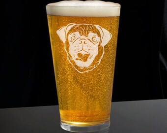 Pug Beer Glass, Pug Glasses, Animal Beer Glass, Beer Gift, Beer Glass Gift, Pet Lover Beer Glass, Dog Lover Beer Glass
