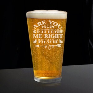 Are You Kitten Me Right Meow Beer Glass, Cat Beer Glasses, Animal Beer Glass, Beer Gift, Beer Glass Gift, Pet Lover Beer Glass