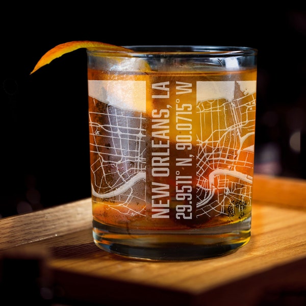 New Orleans Map Whiskey Glass, New Orleans Map Glasses, City Map Whiskey Glass, City Whiskey Glass, City Map Glasses