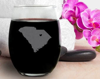 Personalized South Carolina State Wine Glasses, South Carolina Glass, South Carolina Wine Glass, South Carolina Gift, South Carolina Fan