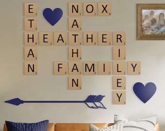Scrabble Wall Tiles, Wall Letters, Scrabble Wall Art, Wood Scrabble Letters, Personalized Scrabble Tiles, Wall Art, Living Room Decor