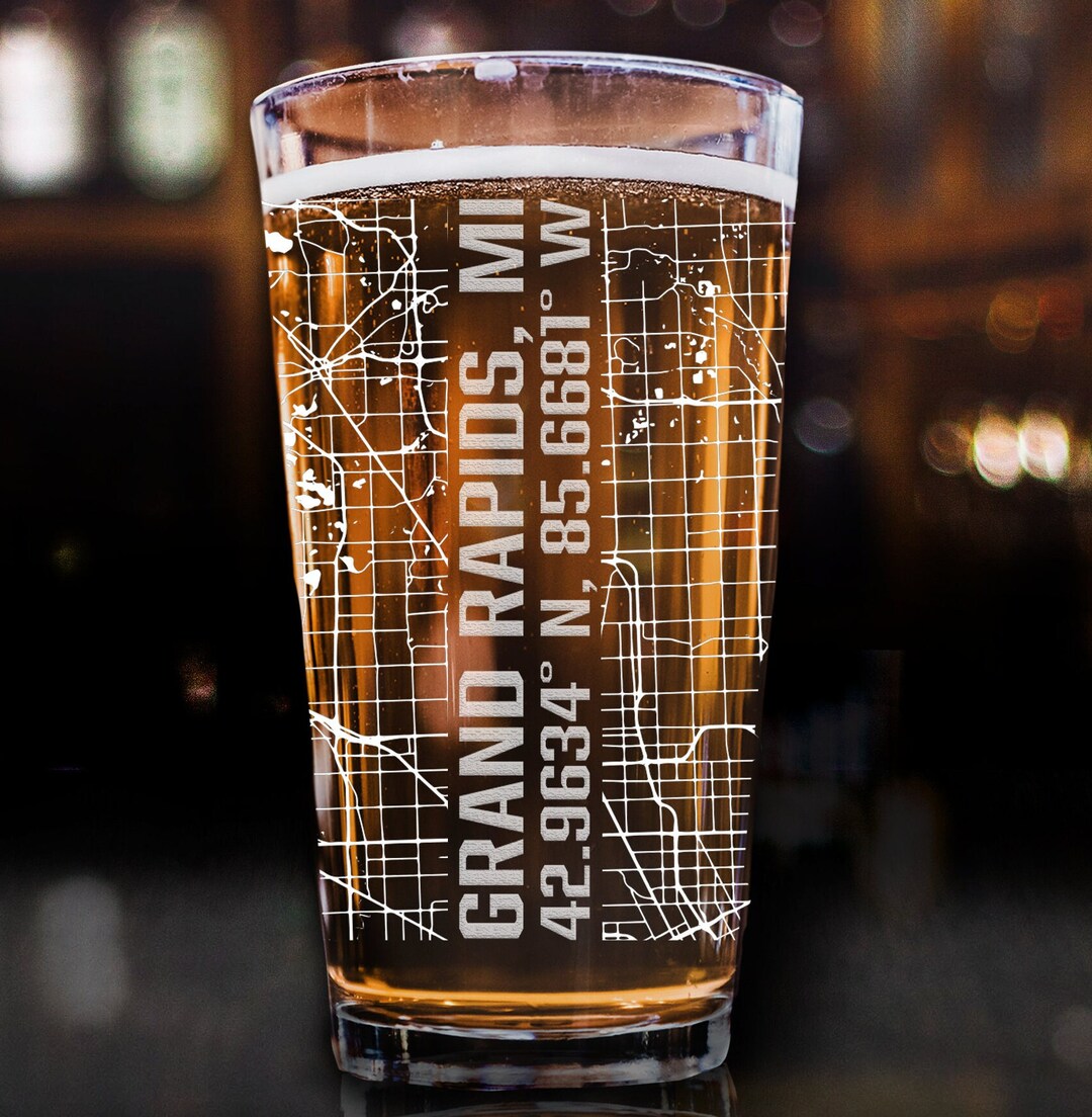 Grand Rapids Map Pint Glass, Grand Rapids Map Glasses, City Map Pint