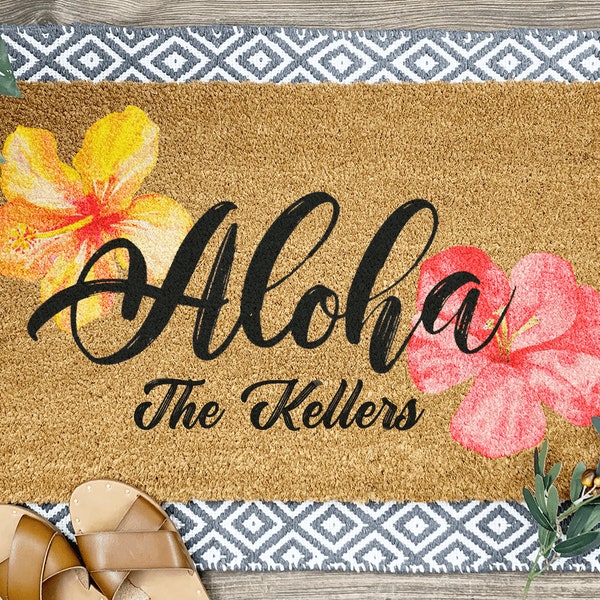 Aloha Welcome Mat, Personalized Doormats, Housewarming Gift, Home Decor, Front Door, Home Doormat, Last Name Door Mat, Custom Door Mats