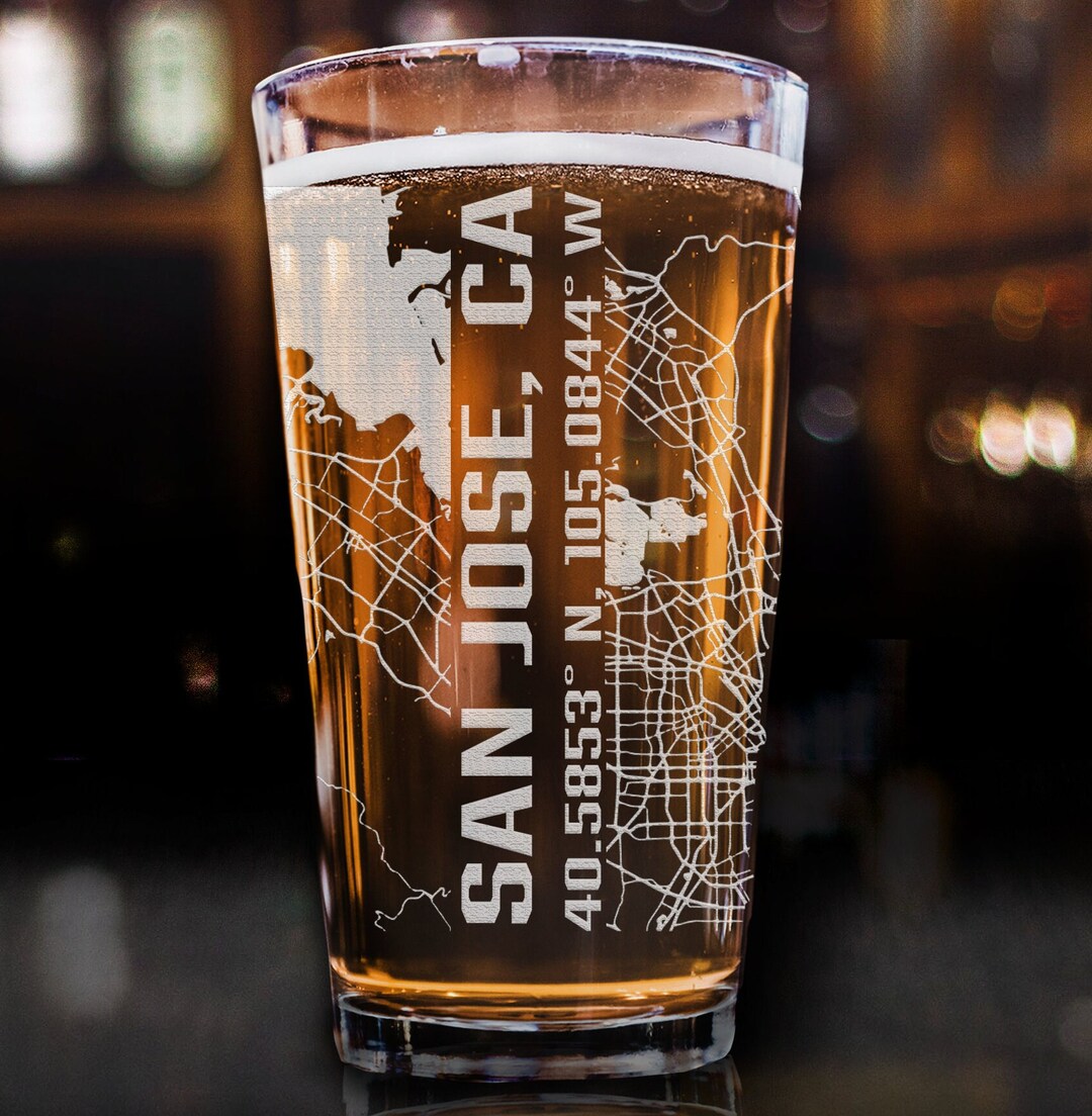 San Jose Map Pint Glass, San Jose Map Glasses, City Map Pint Glass