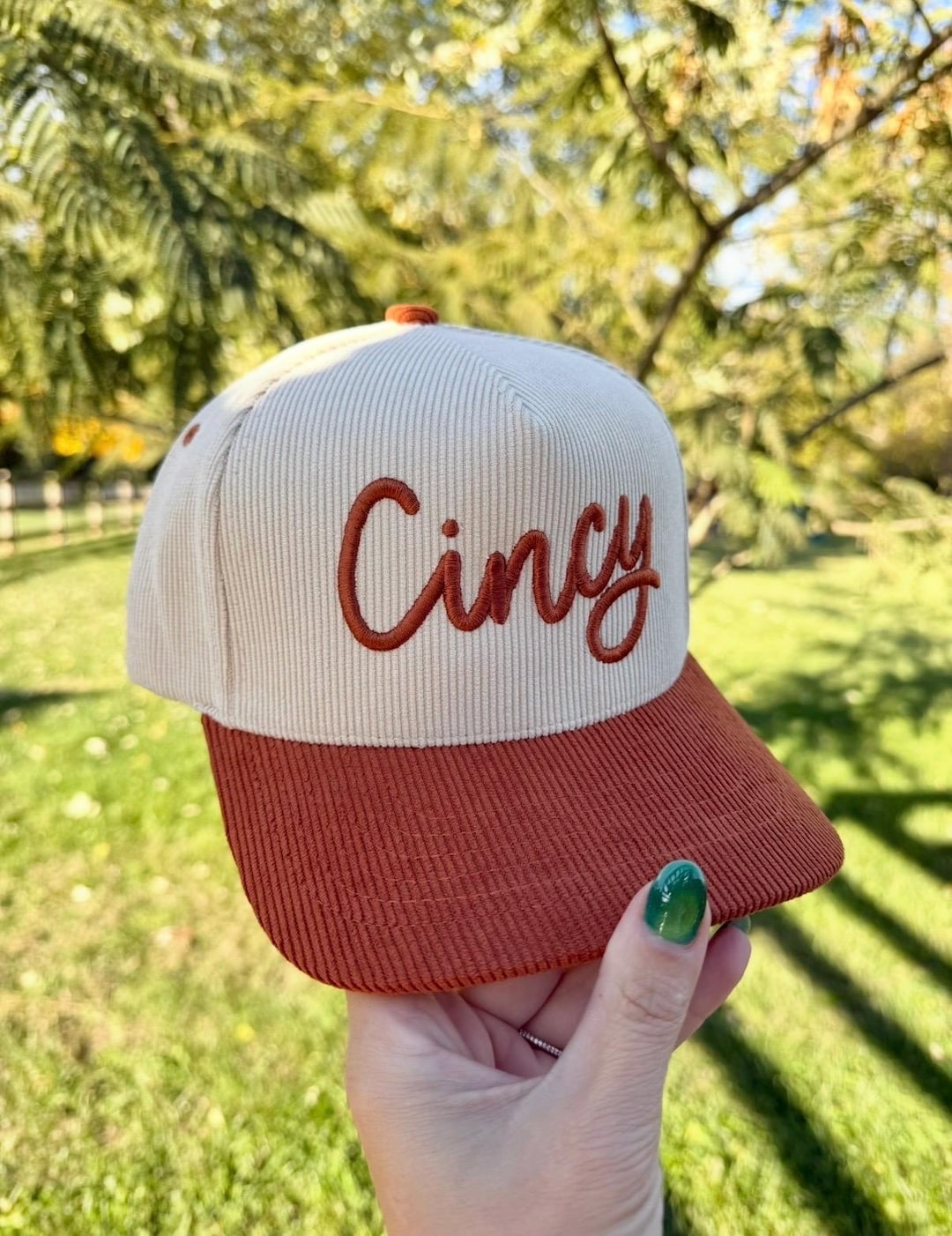 3d Puff Burnt Orange Cincy Corduroy Hat | 5 Panel Baseball Trucker Hat ...