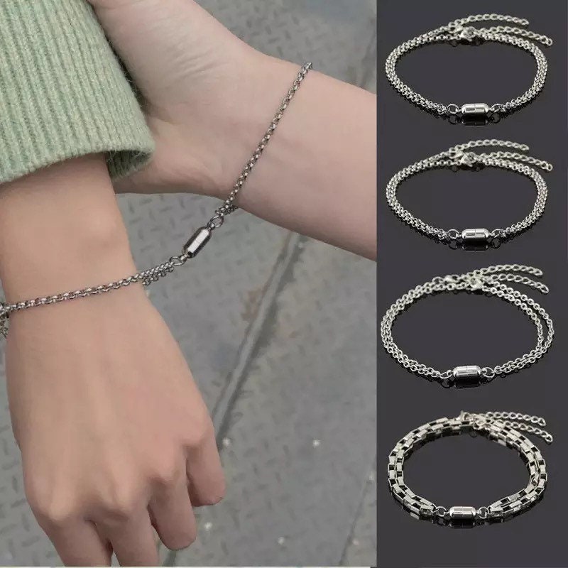 Silver Stainless Steel Magnetic Couple Bracelet, Size: Adjustable