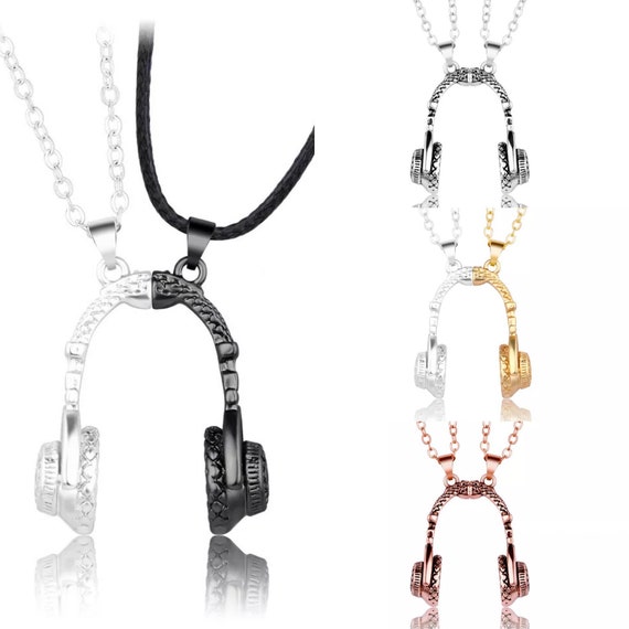Magnetic Couple Matching Pendant Necklaces, Black